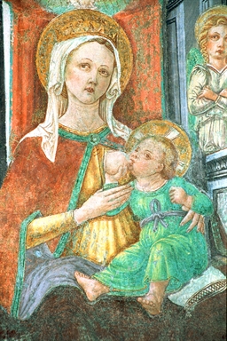 Madonna del Latte in trono con angeli e Dio Padre benedicente